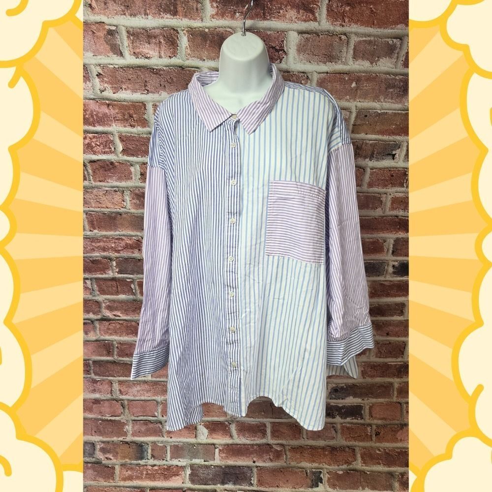 Women'sβMAURICES Striped Longβ Sleeves Cotton Button Up Shirt 3X